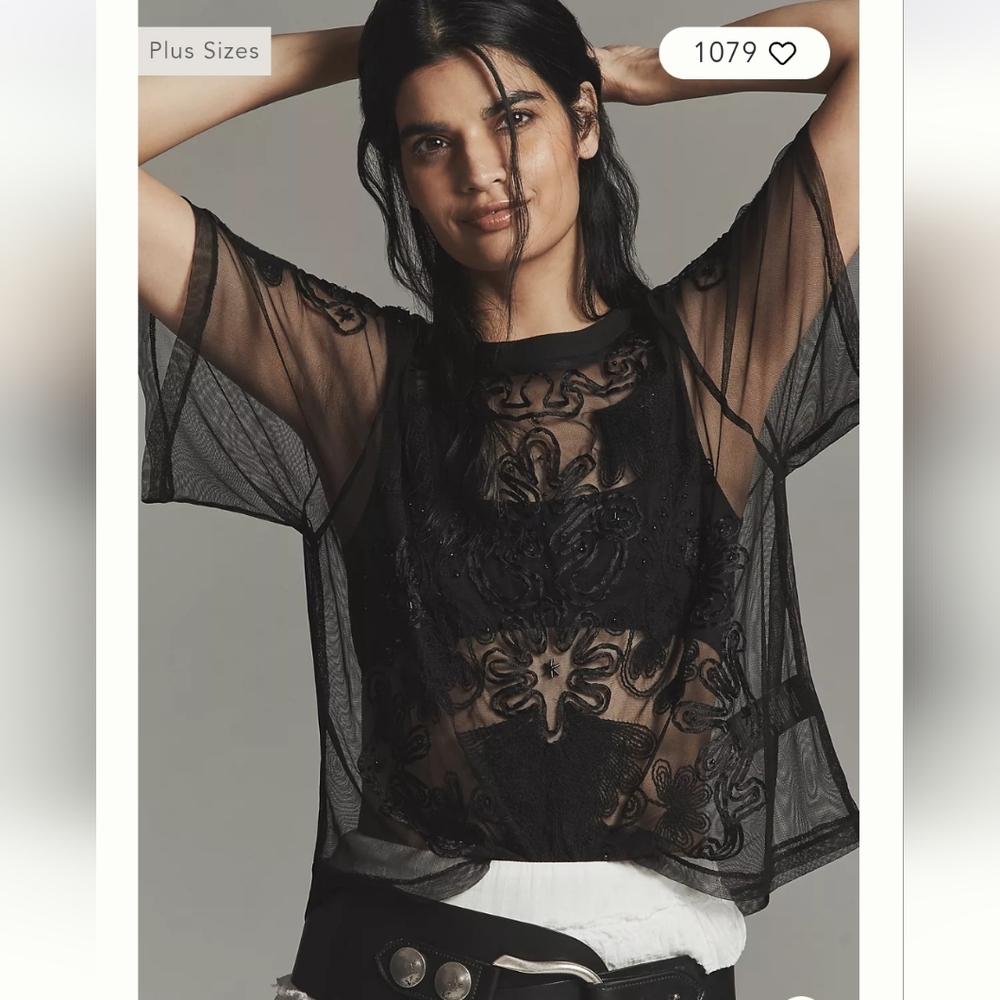 By Anthropologie Sheer Mesh Top Sz M